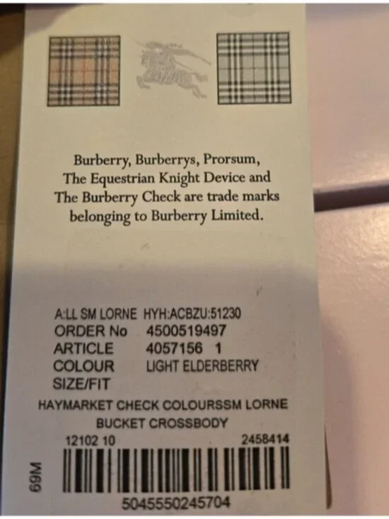 Burberry Haymarket Check Lorne Bucket Crossbody- Light Elderberry - Picture 11 of 11